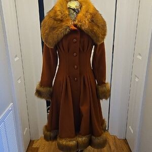 Collectif Pearl Coat In Rust Brown